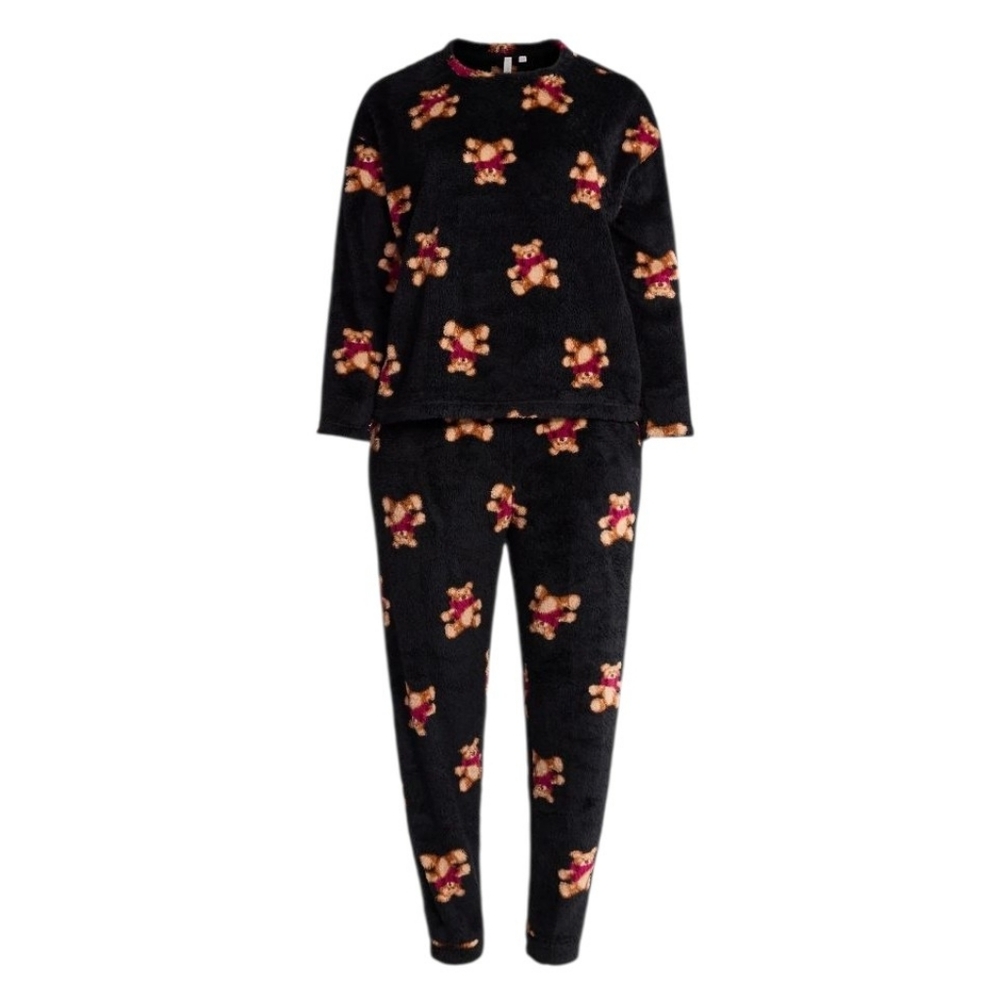 Joyspun Plush Black Teddy Bear Long Sleeve Top And Pants Pajama Set Size M - Picture 4 of 15